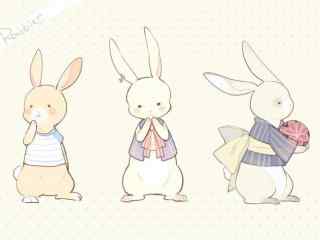 可爱手绘三只小兔