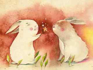 可愛手繪兩只小兔
