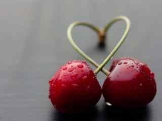 爱心形红色小樱桃唯美图片桌面壁纸