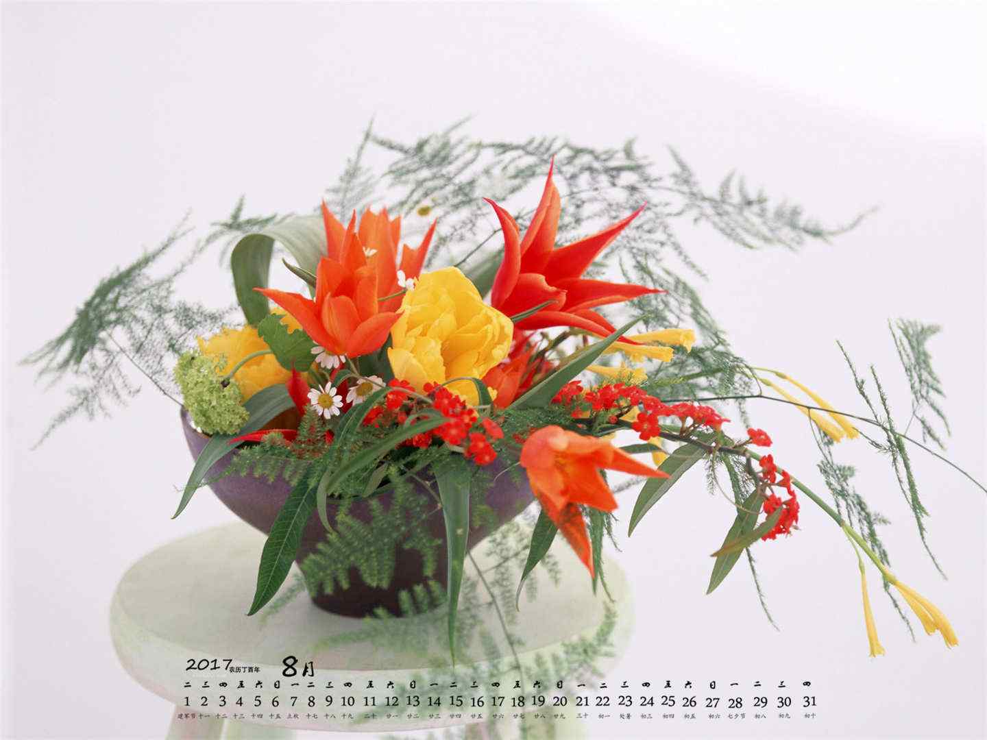 2017年8月日历植物盆栽图片壁纸