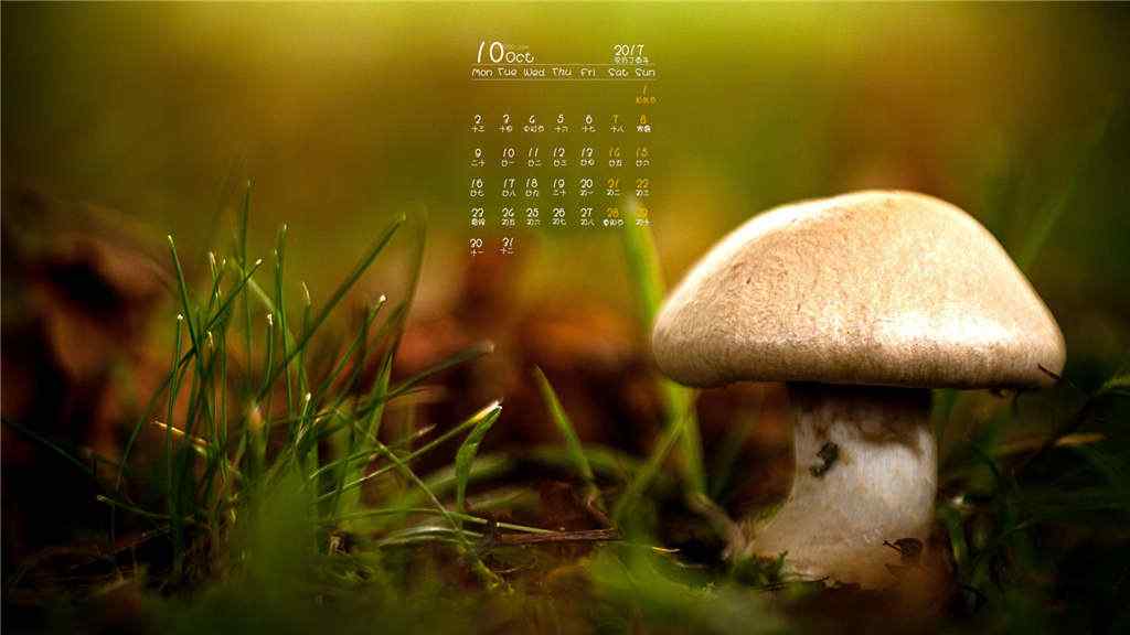 2017年10月日历可爱的蘑菇图片壁纸