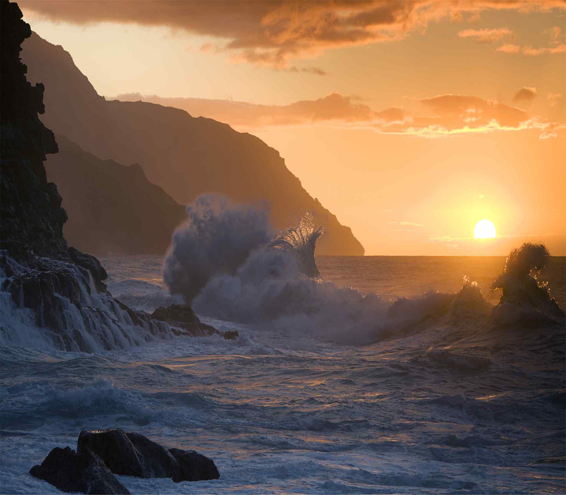 夏威夷夕阳岩石大海风光高清图片桌面壁纸