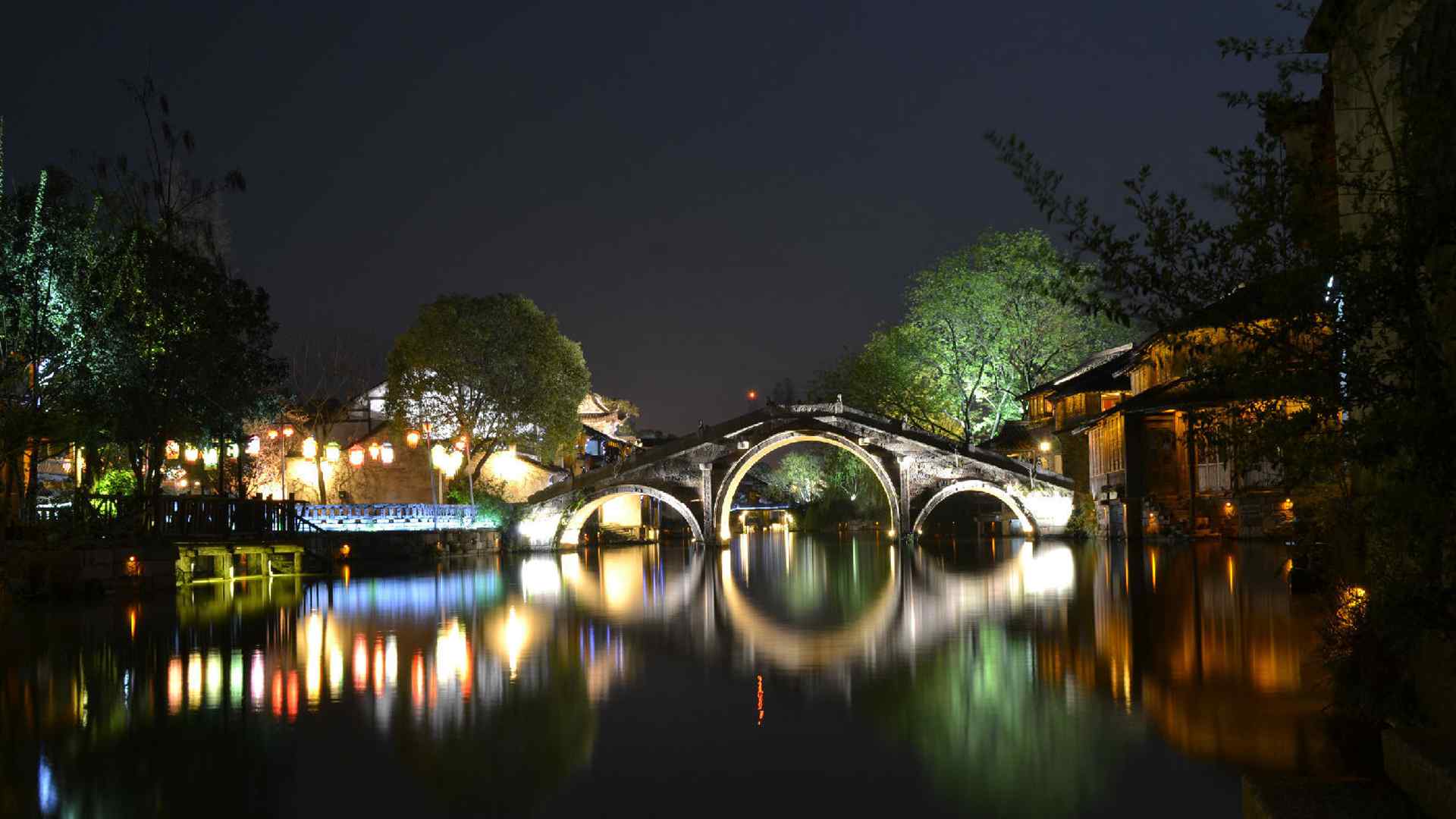 江南乌镇印象夜景桌面壁纸