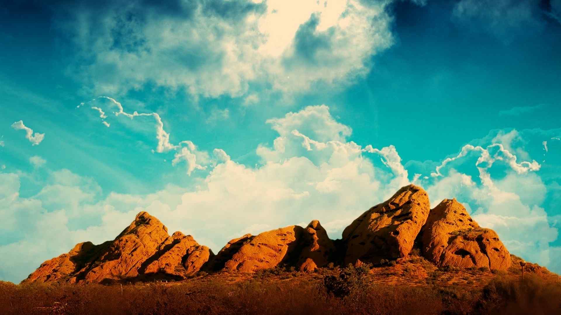 天空下的岩石沙漠自然风景桌面壁纸