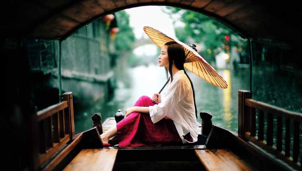 浙江西塘和雨中美女风景壁纸