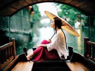 浙江西塘和雨中美女风景壁纸