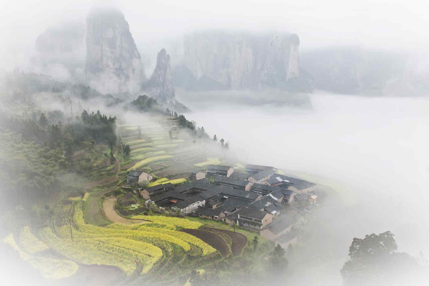 云雾缭绕的世外桃源仙居公盂村摄影桌面壁纸