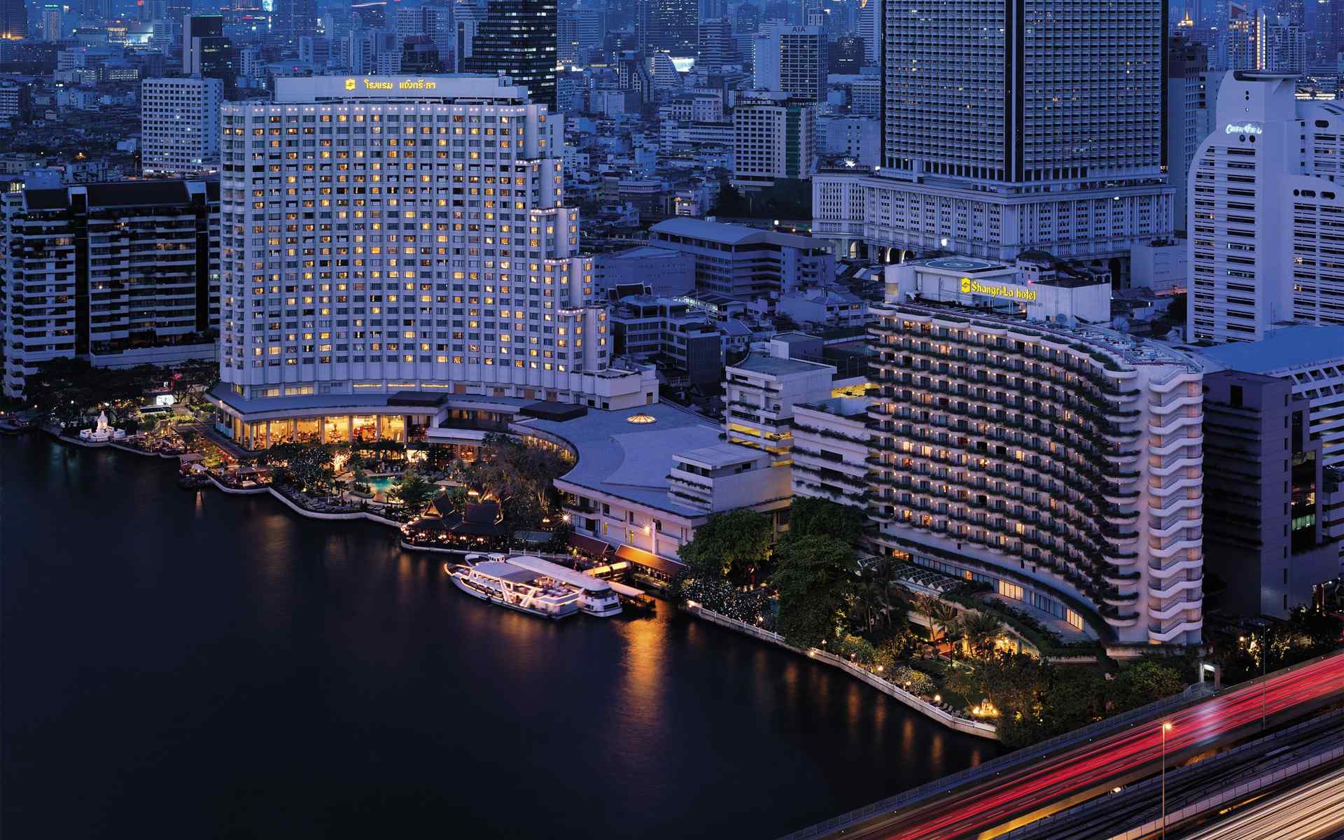 曼谷唯美夜景临河豪华酒店风景桌面壁纸