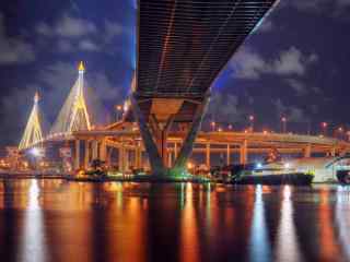 曼谷城市唯美夜景大桥风景桌面壁纸