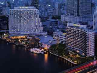 曼谷唯美夜景临河豪华酒店风景桌面壁纸