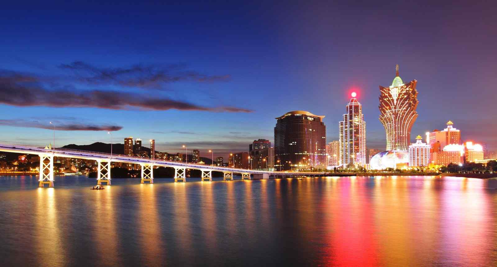 华灯初上的澳门大桥城市夜景桌面壁纸