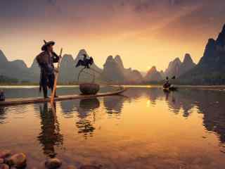 暖色调之傍晚的桂林漓江风景壁纸