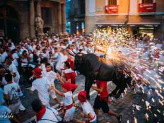 西班牙潘普洛纳的奔牛节狂欢桌面壁纸