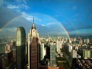 城市风景之美丽彩虹桌面壁纸