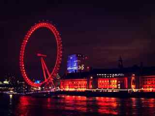 泰晤士河红色灯光夜景桌面壁纸