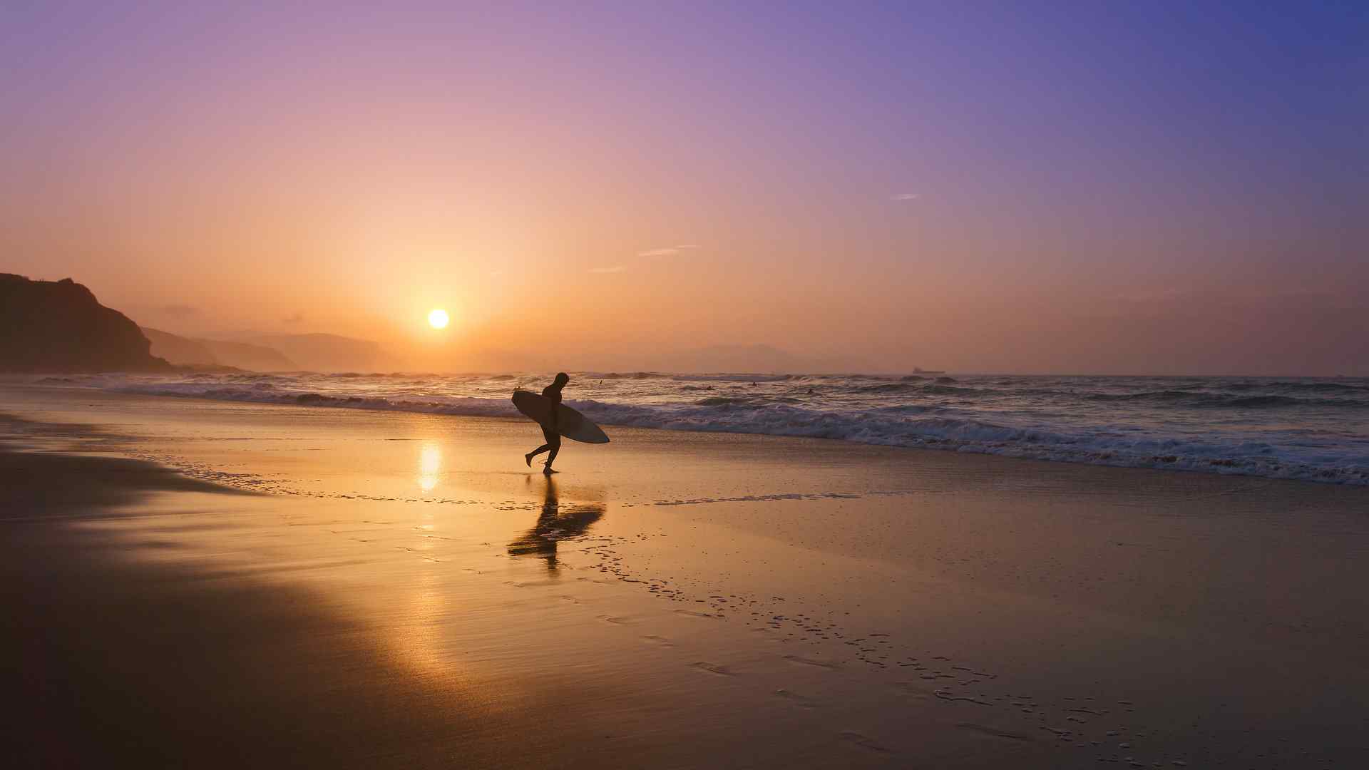 唯美的海滩黄昏日落风景壁纸图片下载