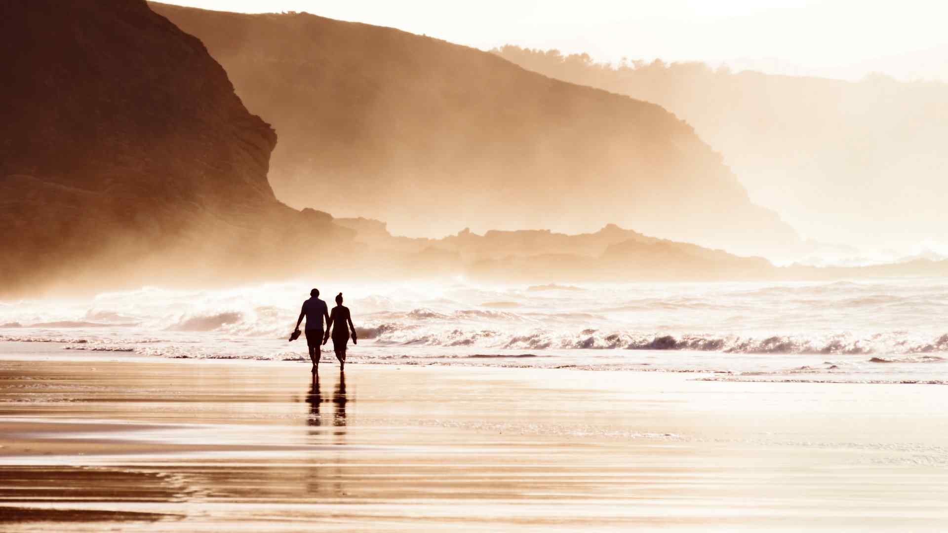 唯美的海滩黄昏日落风景壁纸图片下载