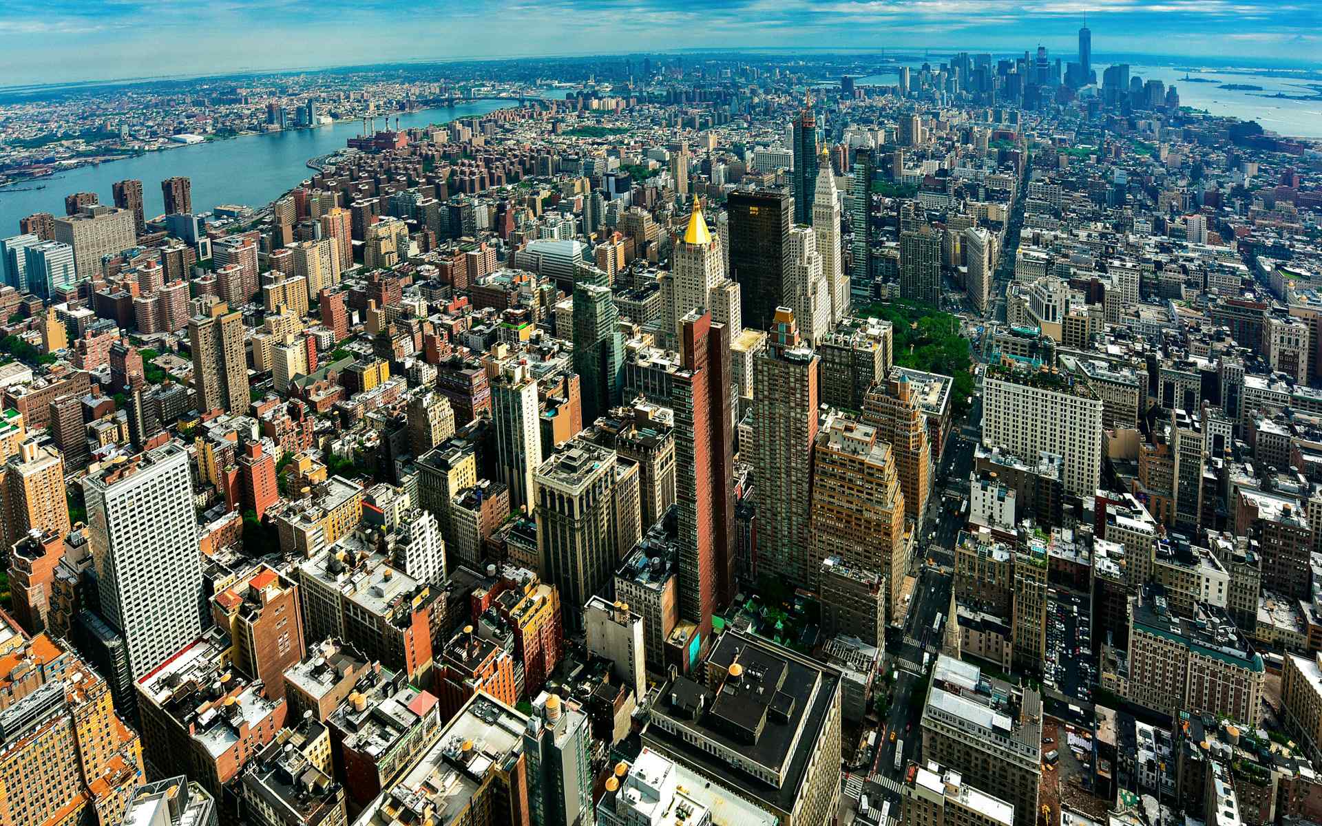 纽约曼哈顿高空俯瞰城市建筑风景桌面壁纸