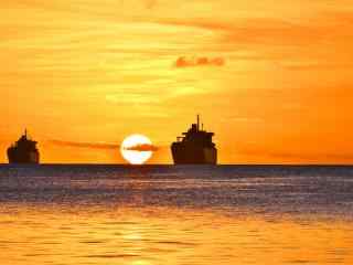 塞班岛唯美海上日出游轮图片高清桌面壁纸