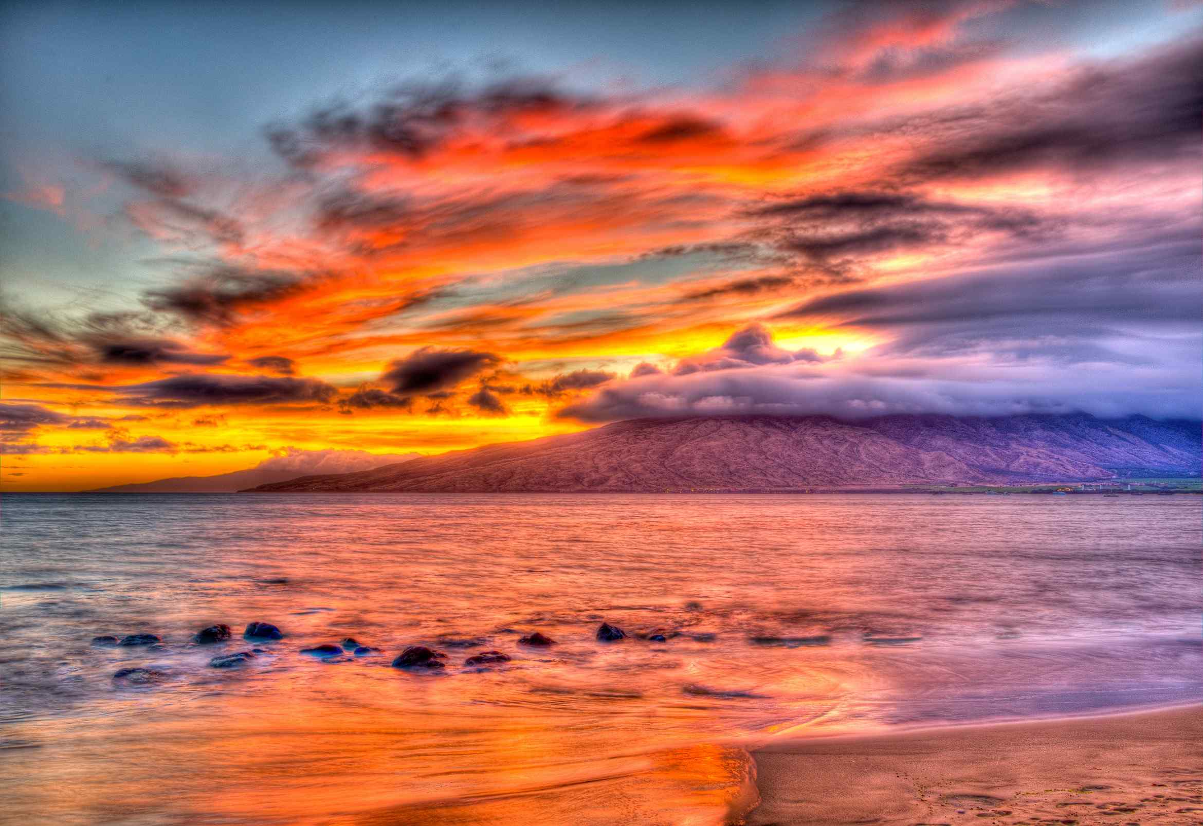 超唯美海边夕阳风景图片桌面壁纸