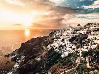 圣托里尼希腊小岛唯美日出风景图片桌面壁纸