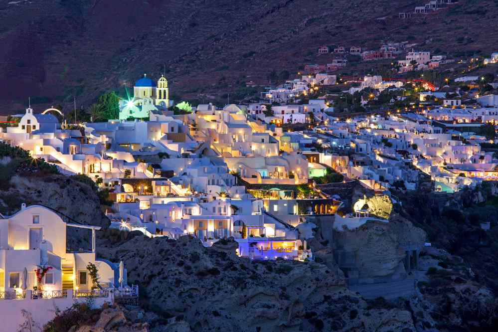 圣托里尼美丽夜景特色希腊风情小镇图片高清桌面壁纸