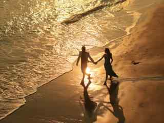 鼓浪屿海边沙滩唯美夕阳倒映风景图片桌面壁纸