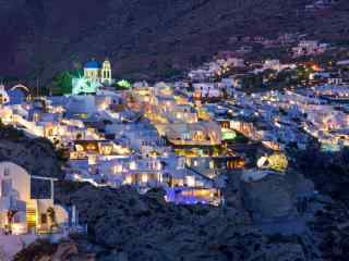 圣托里尼美丽夜景特色希腊风情小镇图片高清桌面壁纸