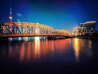 上海：梦幻灯光下的外白渡桥风景图