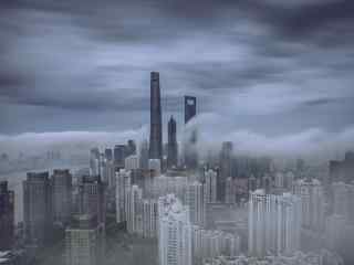 灰霾下的上海金融中心图片桌面壁纸