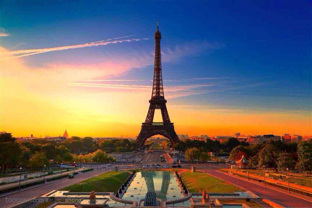 埃菲尔铁塔唯美巴黎黄昏风景图片高清桌面壁纸