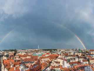 布拉格雨后美丽彩虹风景图片高清桌面壁纸