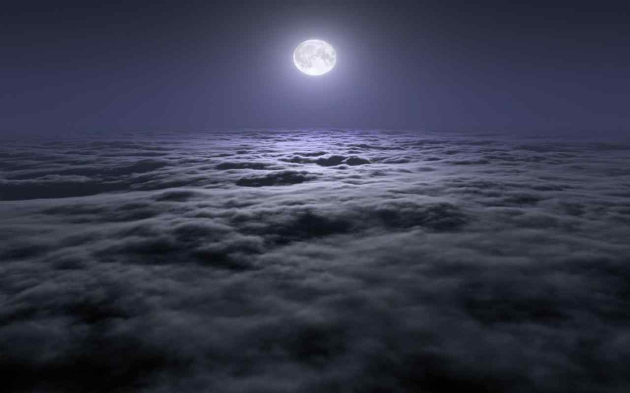 唯美的月下云海风景图片