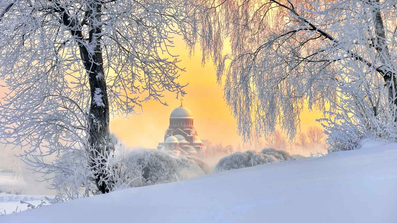 唯美的欧洲城堡雪景图片高清桌面壁纸