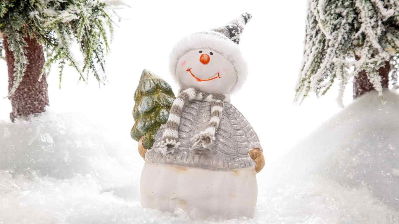 雪地里戴帽子的小雪人可爱图片高清桌面壁纸