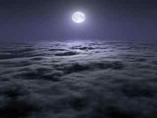 唯美的月下云海风景图片