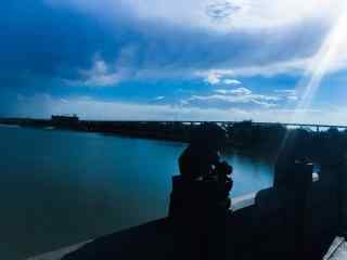 美丽蓝天下的卢沟桥风景壁纸