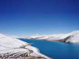 羊湖白色雪山与碧蓝湖水独特风景图片