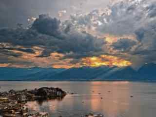 苍山洱海唯美落日风景图片