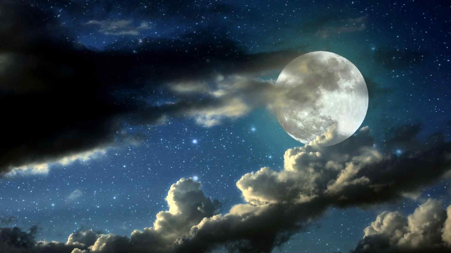 唯美星空中的月亮图片