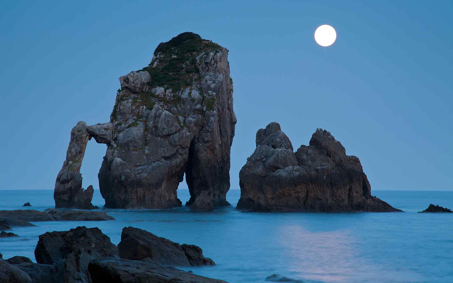 海边升起的一轮明月风景图片