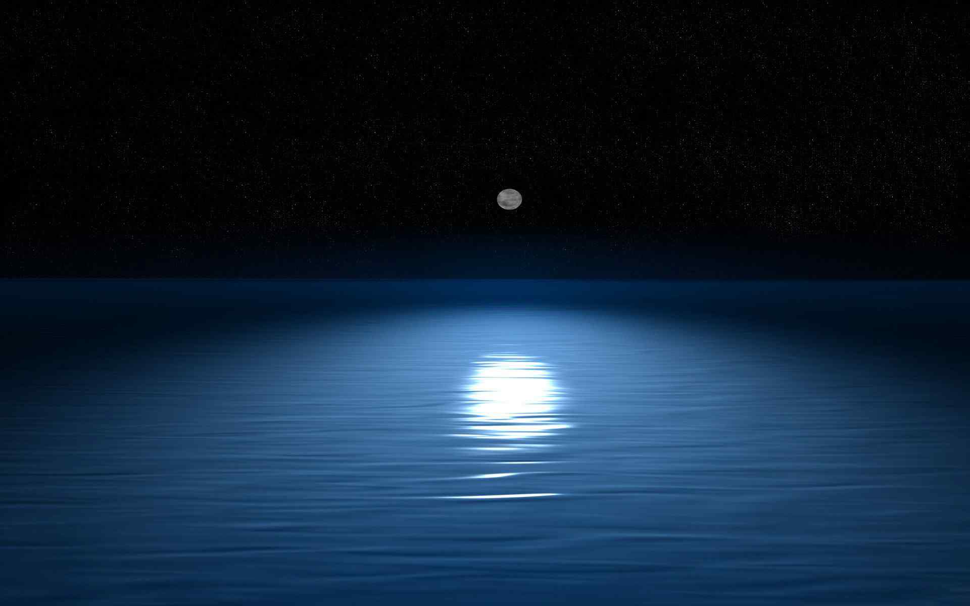 平静湖面上的月光风景图片