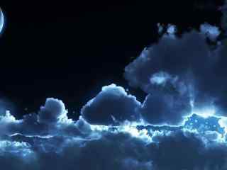 云层之上的月亮桌面壁纸