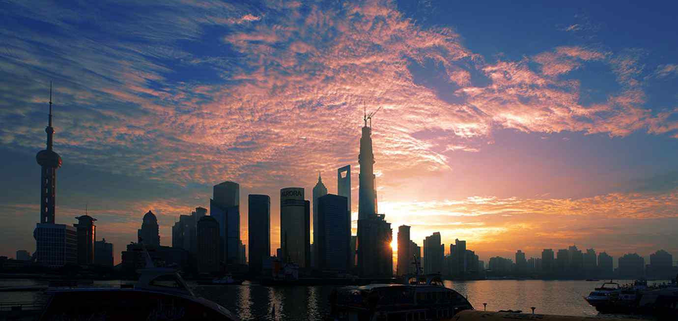 夕阳余辉下的上海外滩桌面壁纸