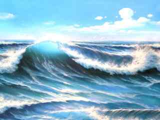 唯美的油画海浪图