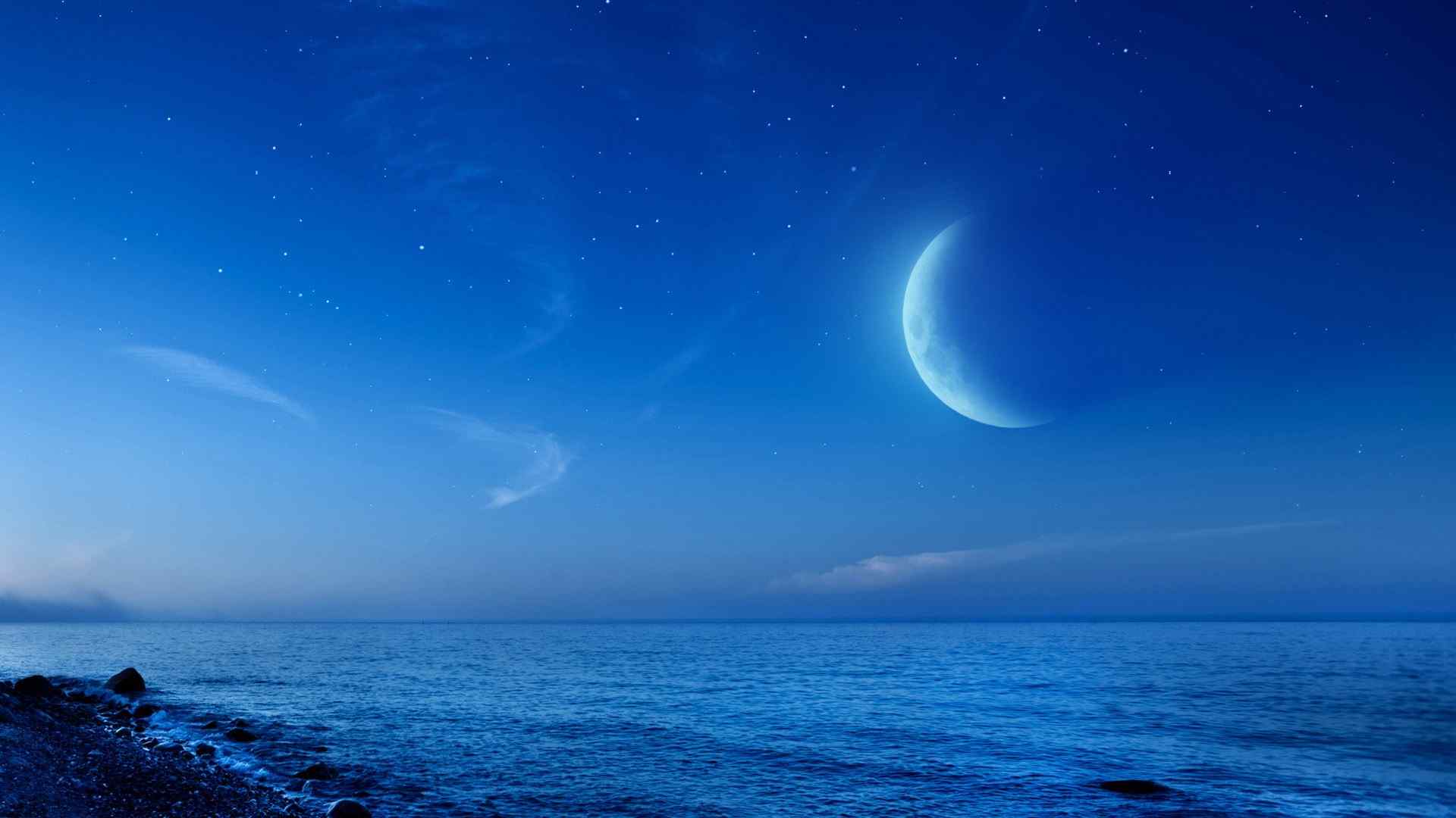 蓝色沙滩夜景桌面壁纸