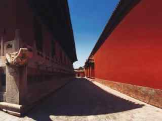 故宫里面长长的红墙走廊桌面壁纸