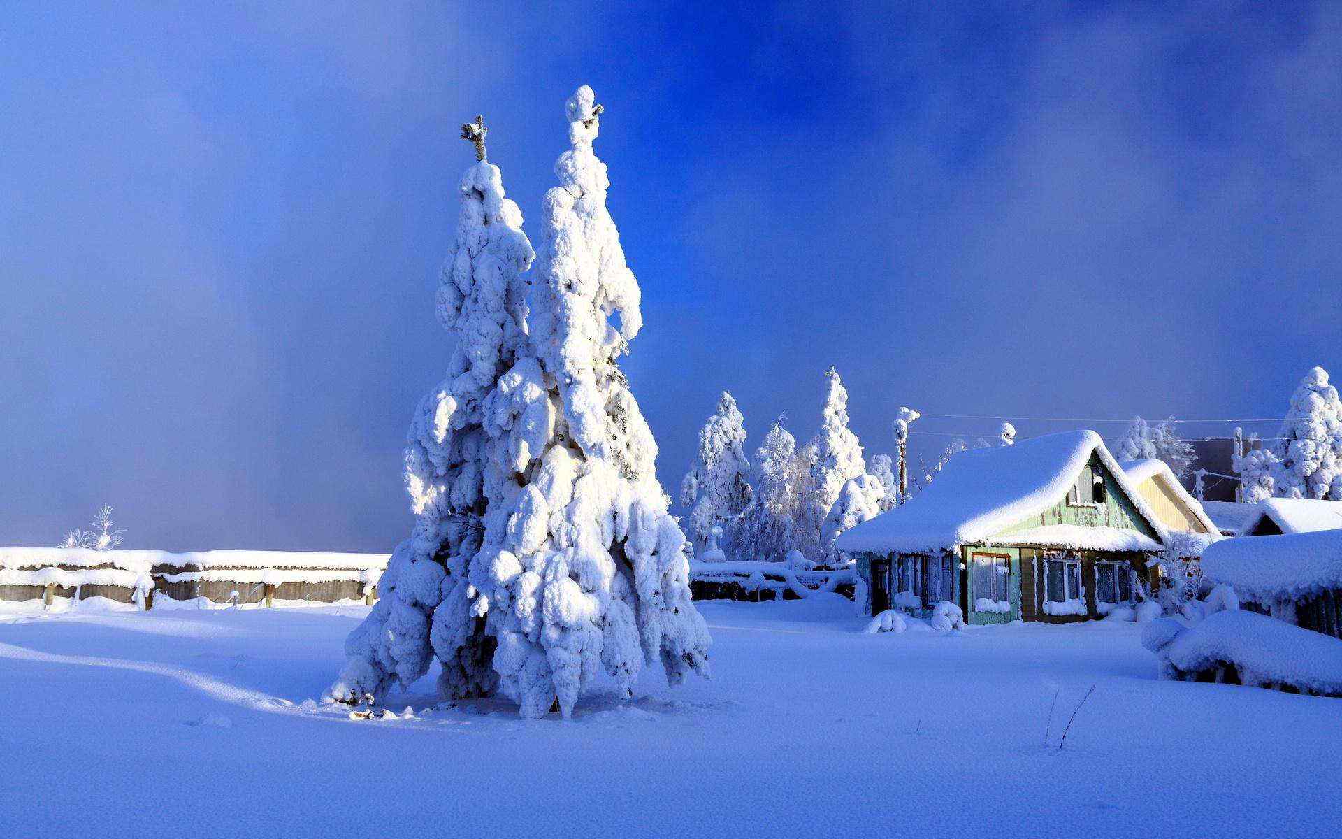 雪中小木屋风景壁纸