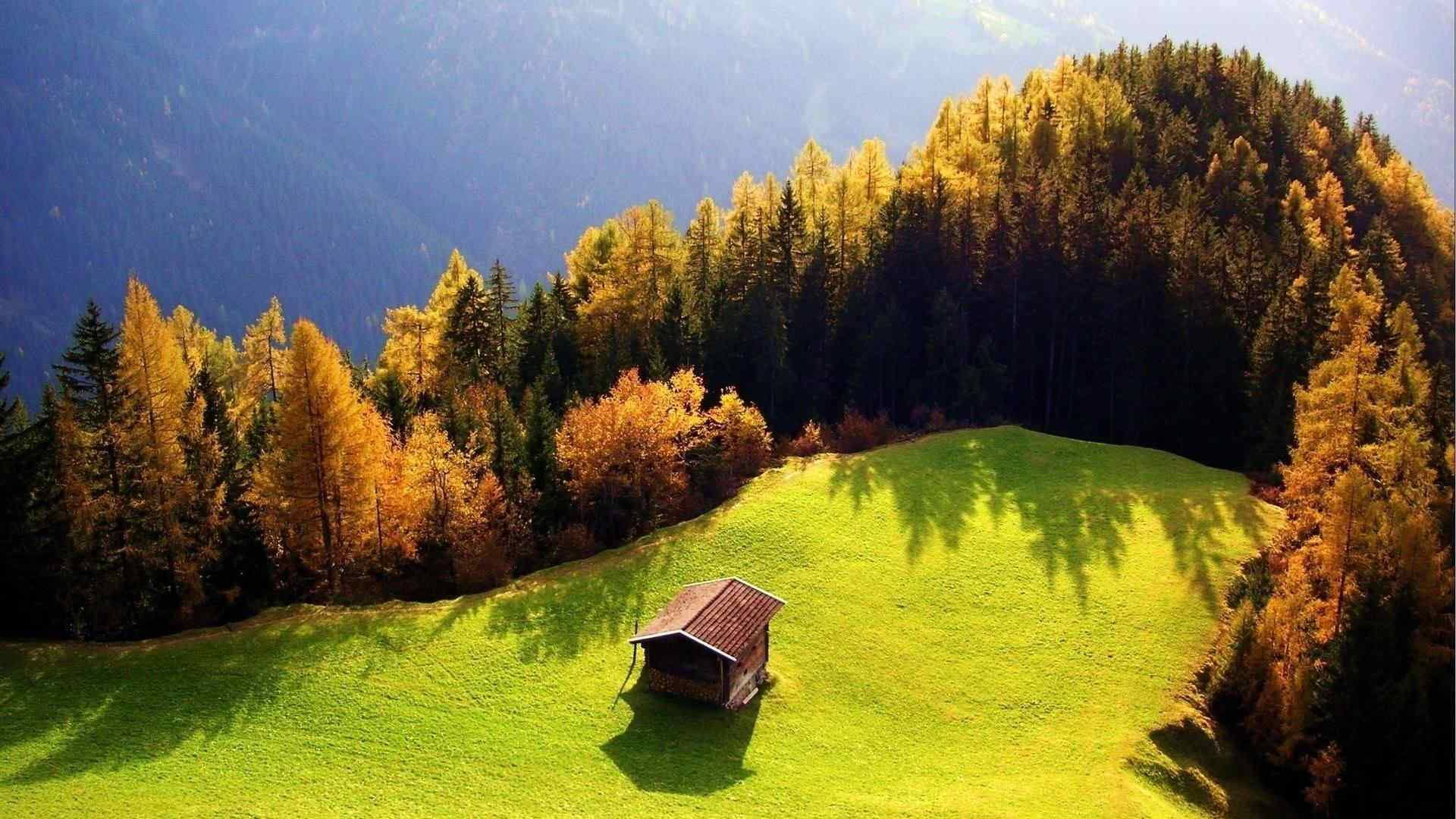 唯美的秋日小木屋风景壁纸