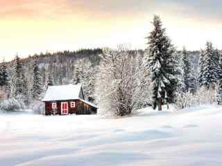 雪地中小木屋风景壁纸